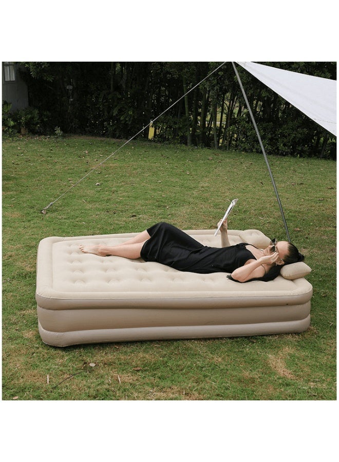 Air Mattress with Built-in Pump - Quick Inflation & Deflation, Portable Inflatable Bed for Guests, Camping & Home Use - Sturdy Comfort Beige colour - Image 2