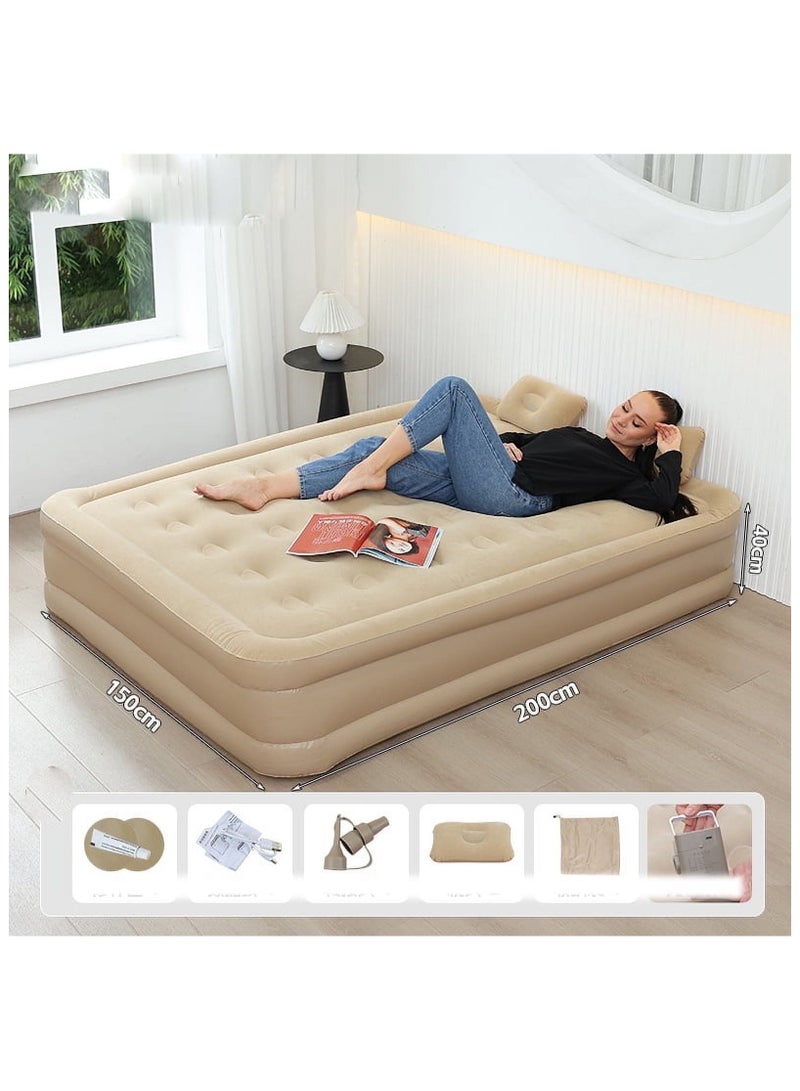Air Mattress with Built-in Pump - Quick Inflation & Deflation, Portable Inflatable Bed for Guests, Camping & Home Use - Sturdy Comfort Beige colour - Image 1