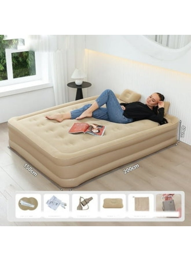 Air Mattress with Built-in Pump - Quick Inflation & Deflation, Portable Inflatable Bed for Guests, Camping & Home Use - Sturdy Comfort Beige colour - Image 3
