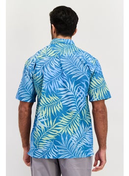 QUIKSILVER Men Regular Fit Allover Print Short Sleeve Casual Shirt, Teal Blue Combo  - Image 2