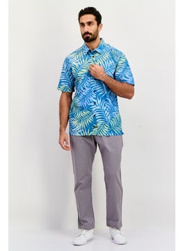 QUIKSILVER Men Regular Fit Allover Print Short Sleeve Casual Shirt, Teal Blue Combo  - Image 3