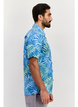 QUIKSILVER Men Regular Fit Allover Print Short Sleeve Casual Shirt, Teal Blue Combo  - Image 4