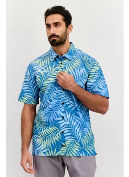 QUIKSILVER Men Regular Fit Allover Print Short Sleeve Casual Shirt, Teal Blue Combo  - Image 1