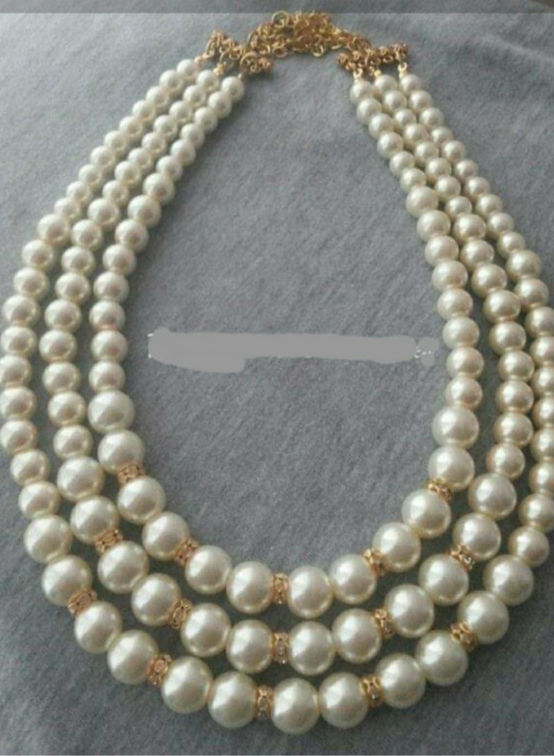 اكسوارات ار ايه عقد حريمي من لؤلؤ (لولى) اوف وايت مع فواصل الماظ - Image 1