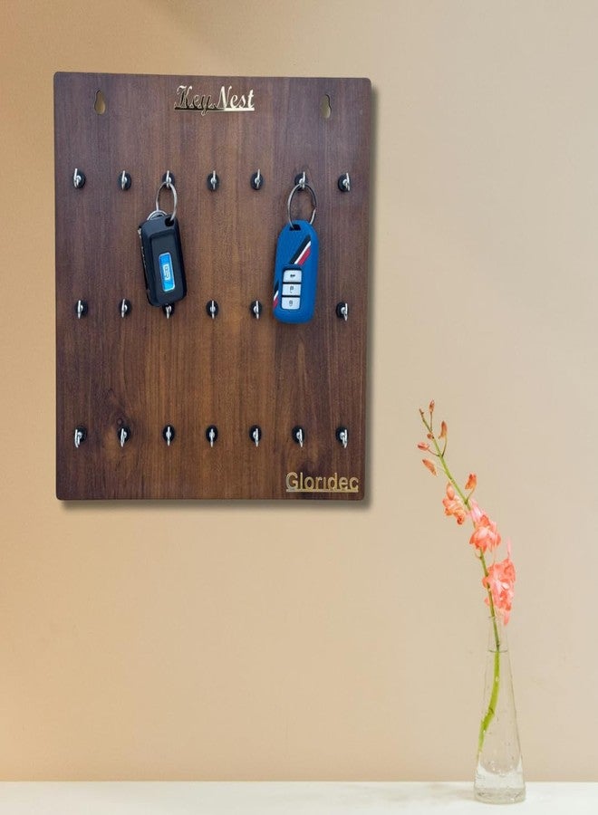 Gloridec Wooden Key Holder for Wall with 21 Hooks | Premium Wall Hanging Key Organizer | MDF Key Chain Holder for Home, Office, Kitchen, Hostel, Hotel, PG (Brown Finish) - Image 5
