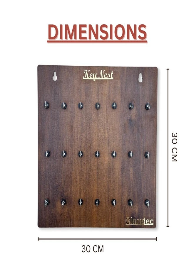 Gloridec Wooden Key Holder for Wall with 21 Hooks | Premium Wall Hanging Key Organizer | MDF Key Chain Holder for Home, Office, Kitchen, Hostel, Hotel, PG (Brown Finish) - Image 3