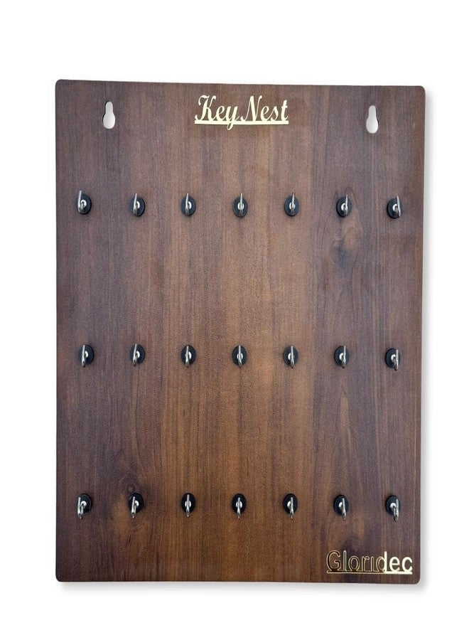 Gloridec Wooden Key Holder for Wall with 21 Hooks | Premium Wall Hanging Key Organizer | MDF Key Chain Holder for Home, Office, Kitchen, Hostel, Hotel, PG (Brown Finish) - Image 1