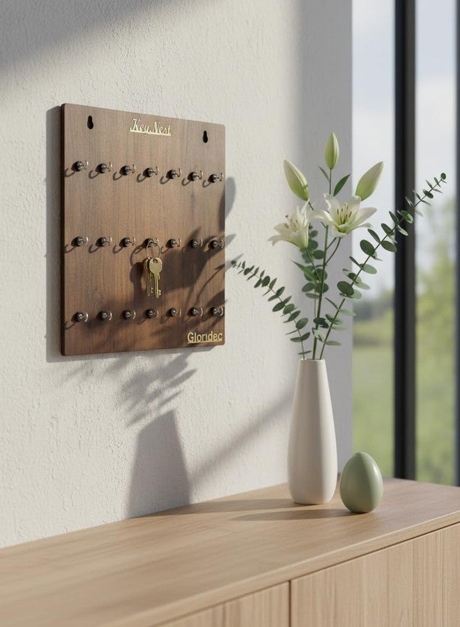 Gloridec Wooden Key Holder for Wall with 21 Hooks | Premium Wall Hanging Key Organizer | MDF Key Chain Holder for Home, Office, Kitchen, Hostel, Hotel, PG (Brown Finish) - Image 4