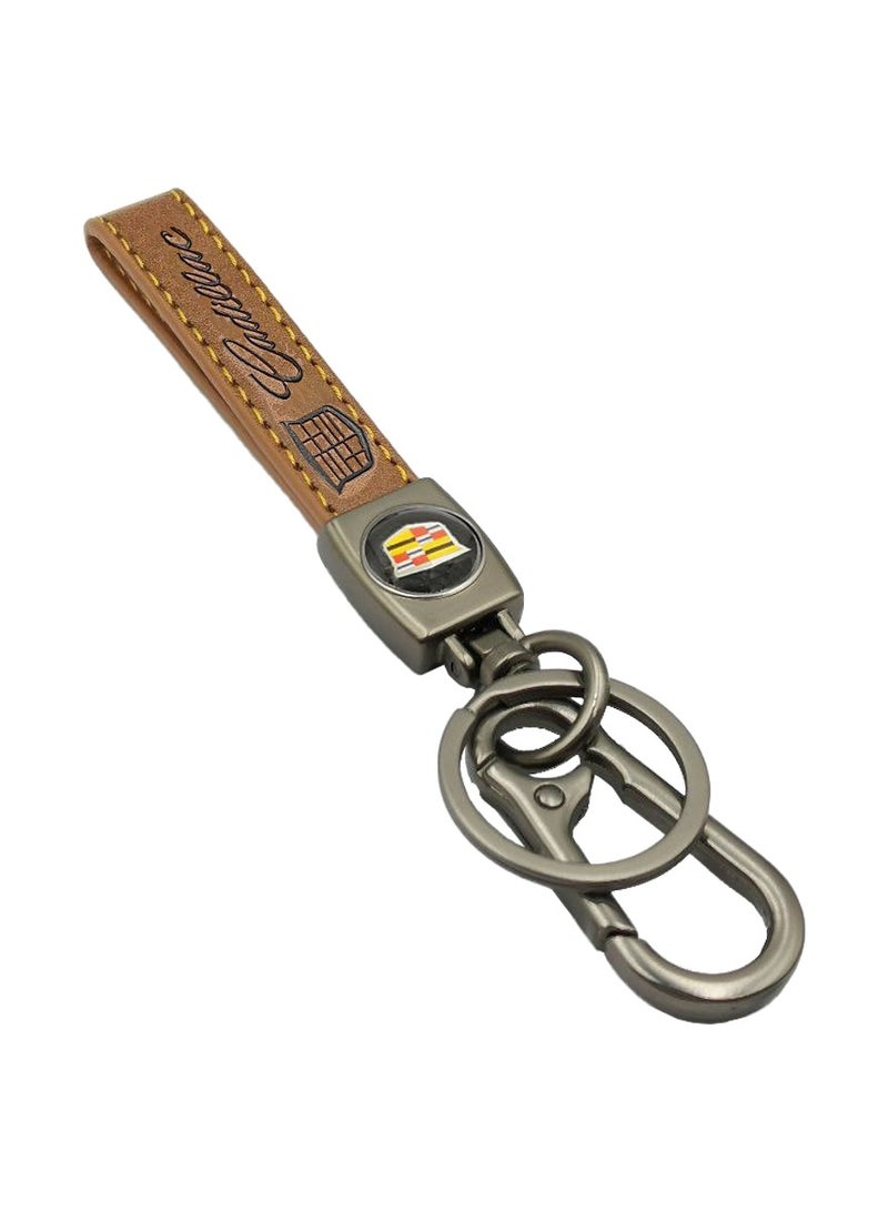 Cadillac Premium Car Key Chain Metal Ring PU Leather Strap Keychain - Image 3