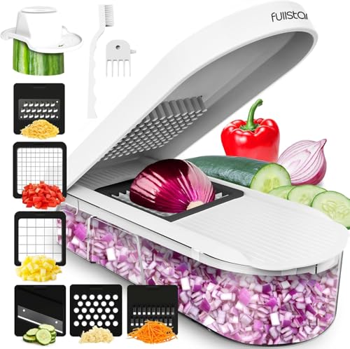 Fullstar Mandoline Slicer for Kitchen - Vegetable Chopper, Onion Potato Food Veggie Fruit Slicer and Cutter with Container, Kitchen Gadgets & Accessories, Home Essentials (6-in-1, Full White) - Image 1