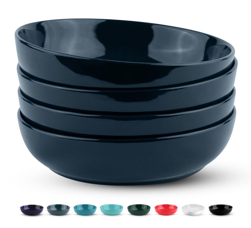 KooK Pasta Bowl, Salad Bowls, Soup, Serving Bowls, Ceramic, Large Capacity, Microwave & Dishwasher Safe, Set of 4, 40 Oz,(Navy Blue) - Image 1