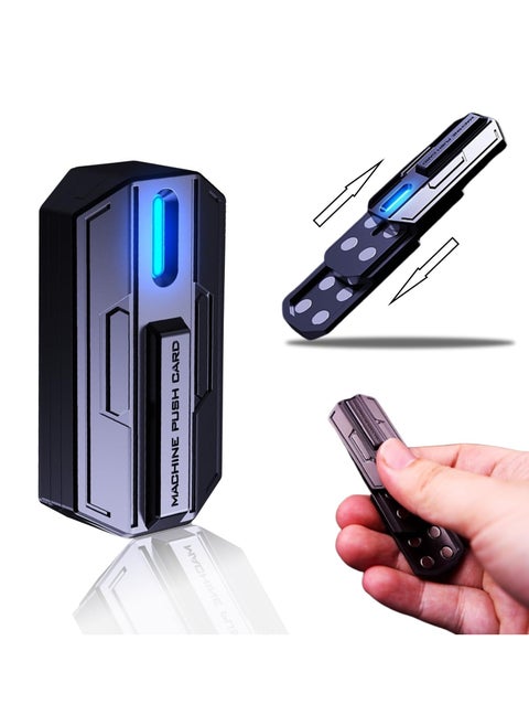 Mecha Fidget Slider, Glow-in-The-Dark Magnetic Metal Fidget Toys, 3-Layer Push Card Sensory Toys EDC Fidget Toy for Adults, Helps Relieve ADHD/Anxiety/Stress (Blue Light)