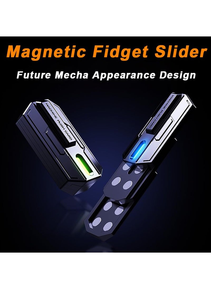 Mecha Fidget Slider, Glow-in-The-Dark Magnetic Metal Fidget Toys, 3-Layer Push Card Sensory Toys EDC Fidget Toy for Adults, Helps Relieve ADHD/Anxiety/Stress (Blue Light)