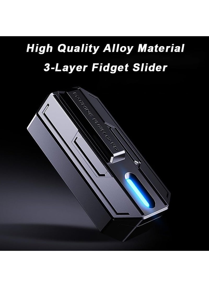 Mecha Fidget Slider, Glow-in-The-Dark Magnetic Metal Fidget Toys, 3-Layer Push Card Sensory Toys EDC Fidget Toy for Adults, Helps Relieve ADHD/Anxiety/Stress (Blue Light)