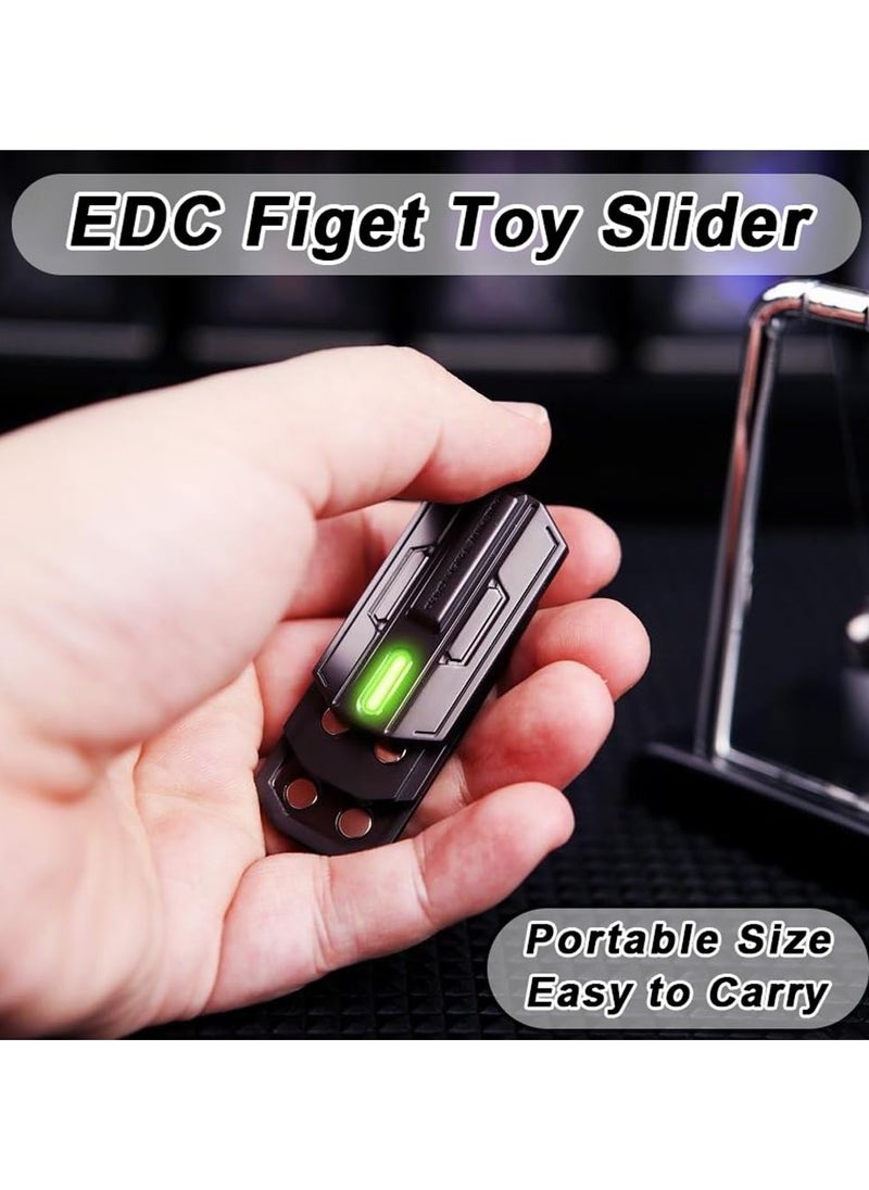 Mecha Fidget Slider, Glow-in-The-Dark Magnetic Metal Fidget Toys, 3-Layer Push Card Sensory Toys EDC Fidget Toy for Adults, Helps Relieve ADHD/Anxiety/Stress (Blue Light)
