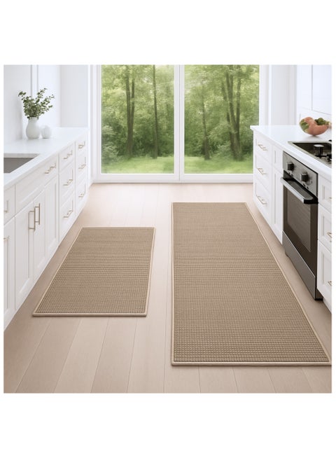 Non-Slip Premium 2PCS Kitchen Rugs and Mats Washable Rubber Backed Floor Mats for Sink Area, Laundry Room, Hallway 44x75cm + 44x120cm Water Absorbent & Anti-Fatigue Comfort