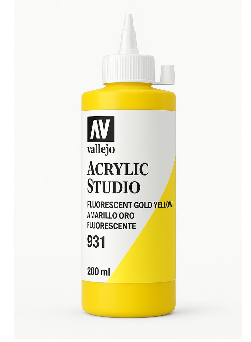 Professional Fluorescent Acrylic Paint for Artists & Studios – Fluorescent Gold Yellow, High Intensity Color on Canvas & Wood – 200ml
