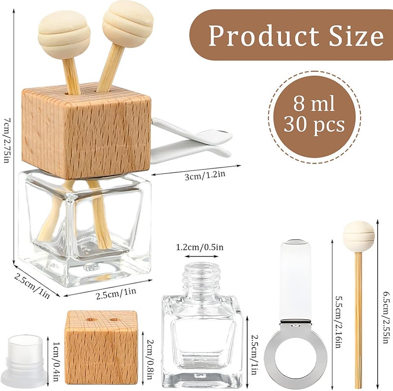 Xaztr 30 Pack Car Diffuser Air Freshener Bottle - 8 ml Clear Glass Essential Oil Diffuser with Wooden Caps and Vent Clip - Image 2