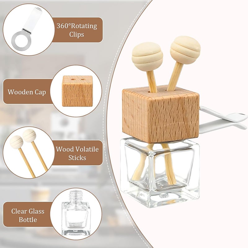 Xaztr 30 Pack Car Diffuser Air Freshener Bottle - 8 ml Clear Glass Essential Oil Diffuser with Wooden Caps and Vent Clip - Image 3