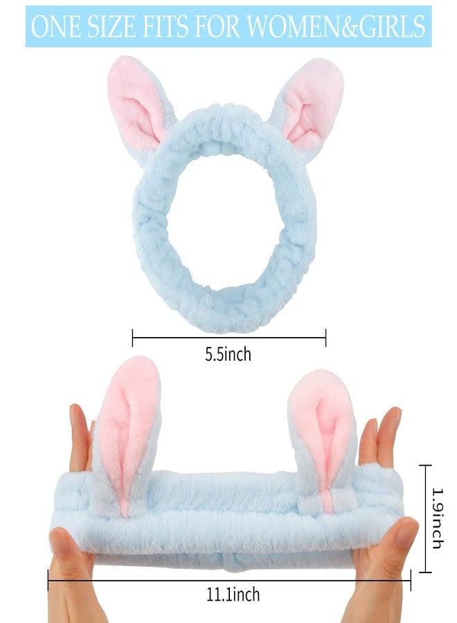 AHONEY Bunny Ears Headband, 4Pcs Skin Care Headbadns Fuzzy Headband for Washing Face Kawaii Makeup Cute Headbands Coral Fleece Elastic Hair Band Easter Bunnies Cosmetic - Image 5