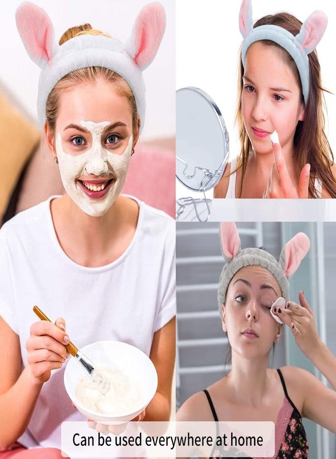 AHONEY Bunny Ears Headband, 4Pcs Skin Care Headbadns Fuzzy Headband for Washing Face Kawaii Makeup Cute Headbands Coral Fleece Elastic Hair Band Easter Bunnies Cosmetic - Image 3
