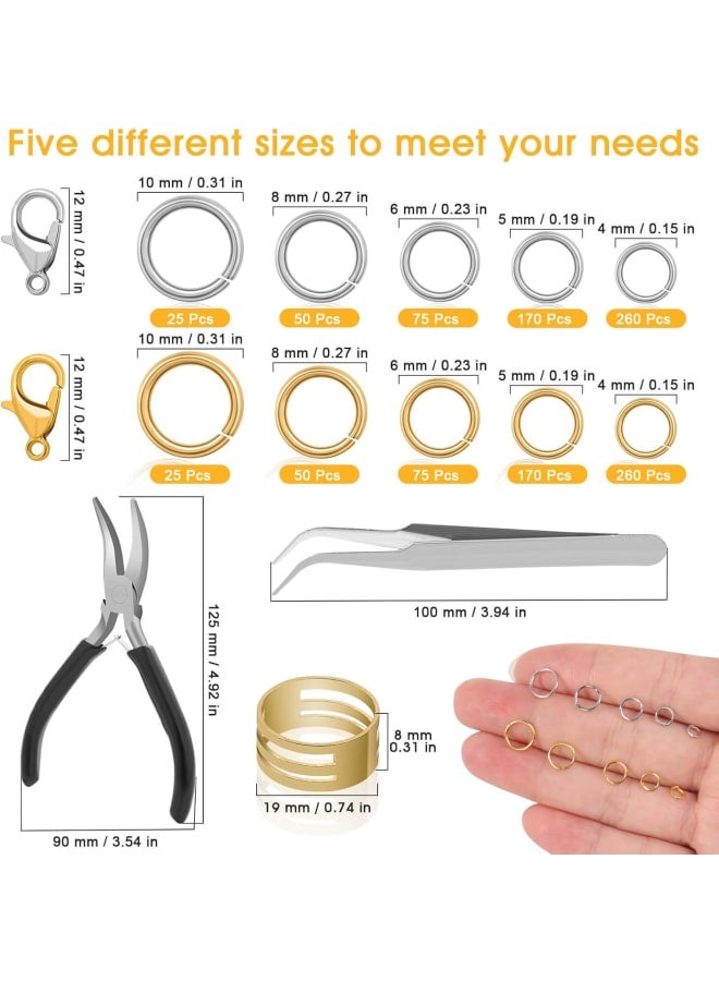 Anezus Jump Rings for Jewelry Making Supplies and Necklace Repair with Jump Ring Pliers and Open Jump Ring(1200Pcs Silver and Gold) - Image 2