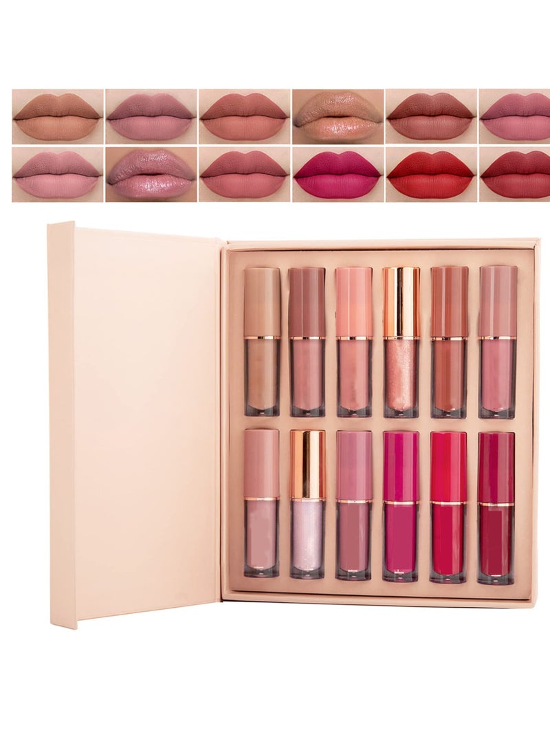 KASTWAVE 12Pcs Nude Lipstick Set, Matte Liquid Lipstick Set Long Lasting Wear Non Stick Cup Not Fade Waterproof Lip Gloss Set for Women  Girls Daily Makeup Kit - Image 1