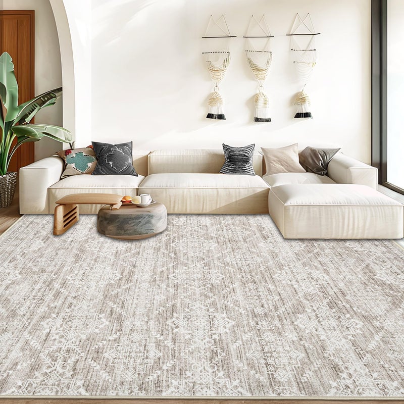 Aoyaomi Area Rug for Living Room 6x9: Large Washable Boho Moroccan Rugs Geometric Neutral Rug, Non-Slip Foldable Morden Farmhouse Indoor Floor Carpet for Bedroom Dining Table Home(Ivory Mocha,6'x9') - Image 2