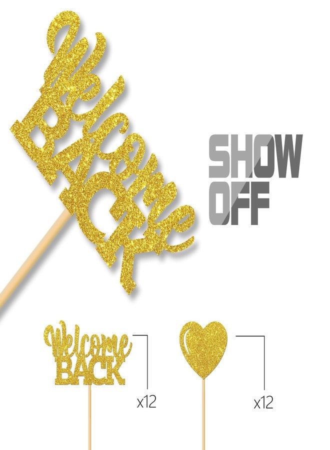 MonMon & Craft 24 Pcs Gold Glitter Welcome Back Cupcake Toppers - Housewarming, Retirement Party Decorations - Image 2