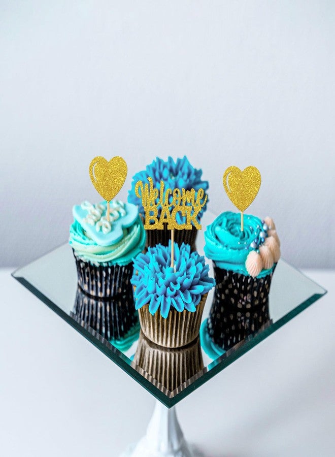 MonMon & Craft 24 Pcs Gold Glitter Welcome Back Cupcake Toppers - Housewarming, Retirement Party Decorations - Image 5