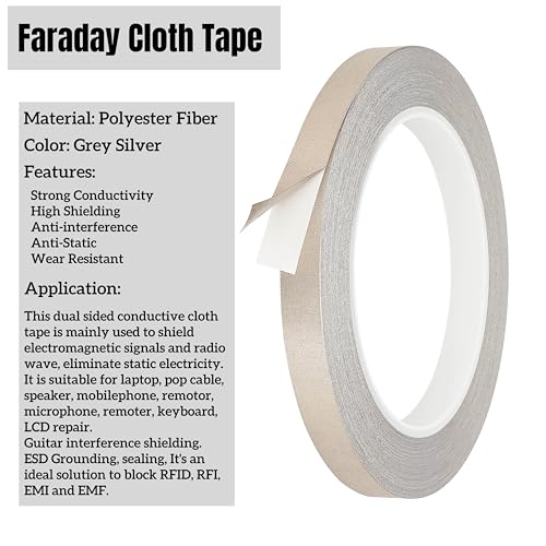 SICCOMA Faraday Cloth Tape Double Conductive Cloth Adhesive Tape for EMI Shielding, Wire Harness Wrap, Grounding, Guitar Interference Signal Blocking, Electrical Repair (0.4inx66FT) - Image 4