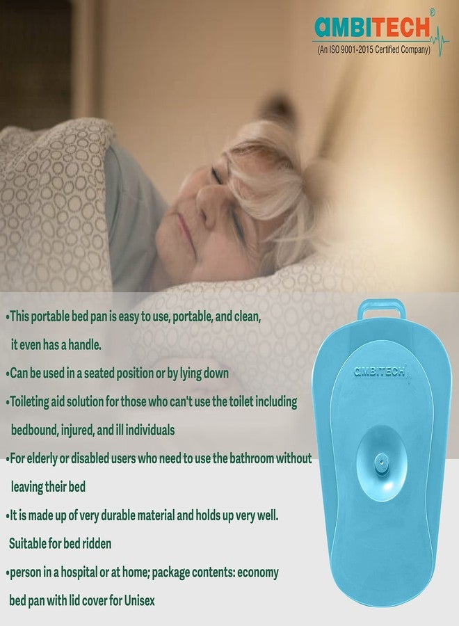 AmbiTech Portable Polypropylene Unisex Premium Bed Pan with Lid Cap (Blue) (Made In India) - Image 2