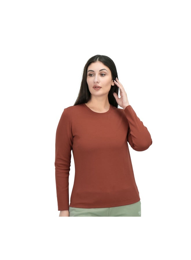 جيوردانو تي شيرت نسائي بياقة دائرية مطاطي باللون البني - Image 3