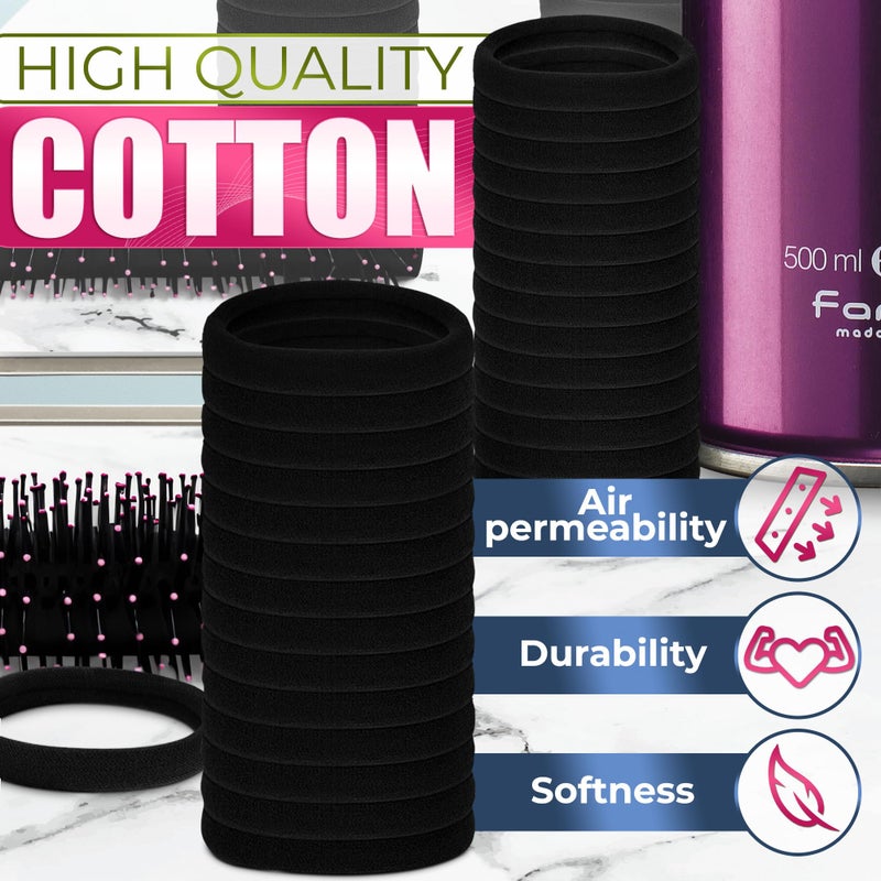 MYCRITEE 100 Pcs Soft Black Hair Ties Bulk â€“ 1.9" Seamless Cotton Ponytail Holders, Small Black Elastic Hair Ties No Damage, Breathable & Gentle to Wear â€“ Elasticity & Strength, Reliable & Strong Hold - Image 3