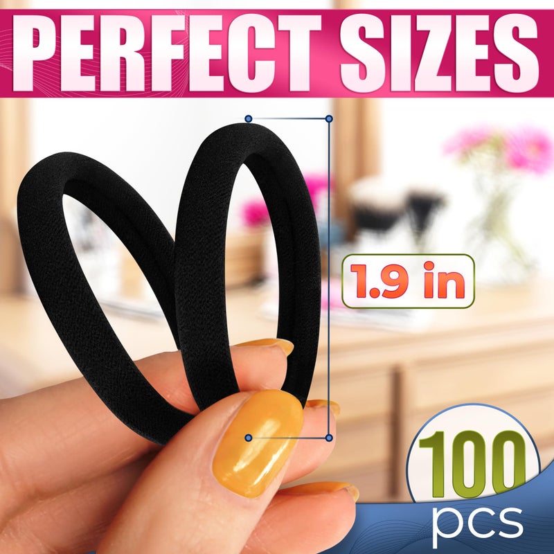 MYCRITEE 100 Pcs Soft Black Hair Ties Bulk â€“ 1.9" Seamless Cotton Ponytail Holders, Small Black Elastic Hair Ties No Damage, Breathable & Gentle to Wear â€“ Elasticity & Strength, Reliable & Strong Hold - Image 2