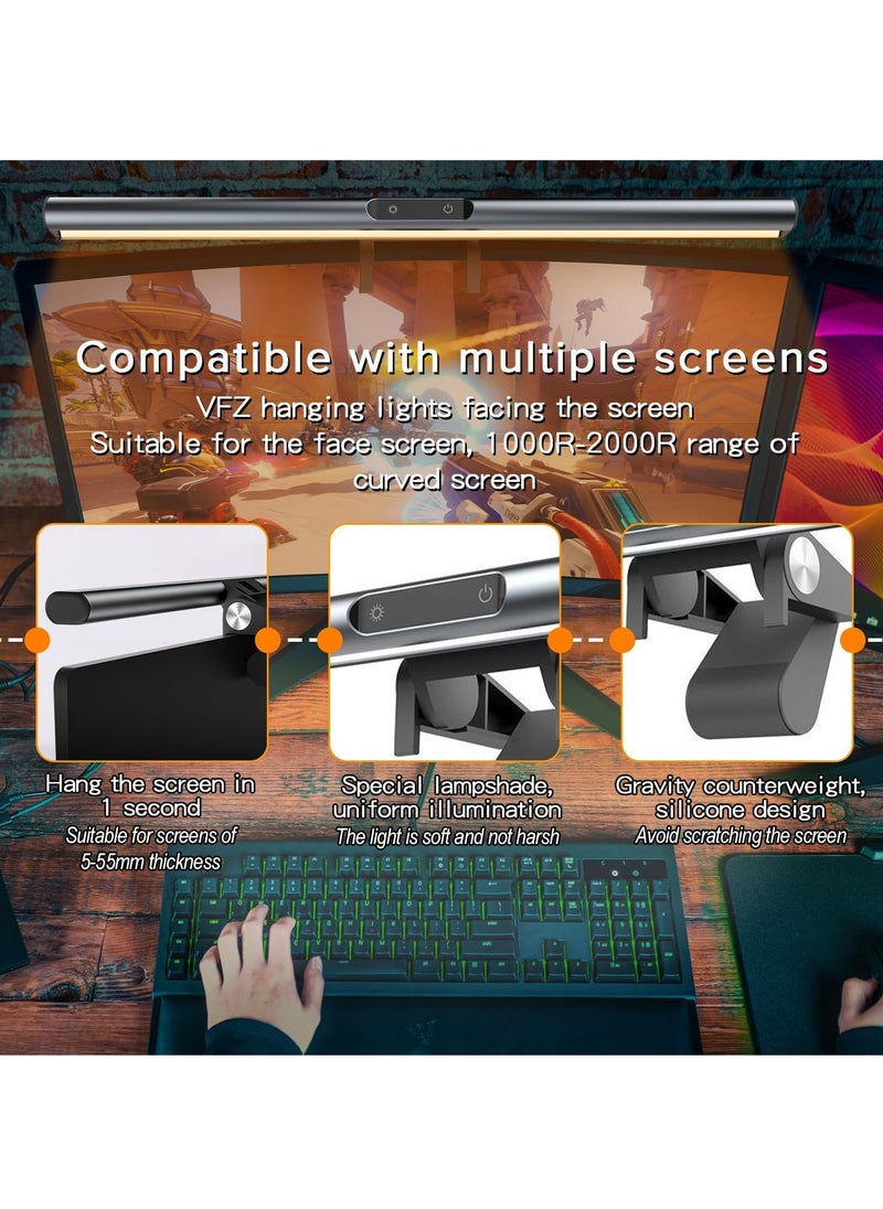 Computer Monitor Light Strip, Monitor Light with Touch Sensor, Eye Protection No Screen Glare, Dimmable and 3 Color Temperature Computer LED Light, Curved/Flat Screen Desk Lamp