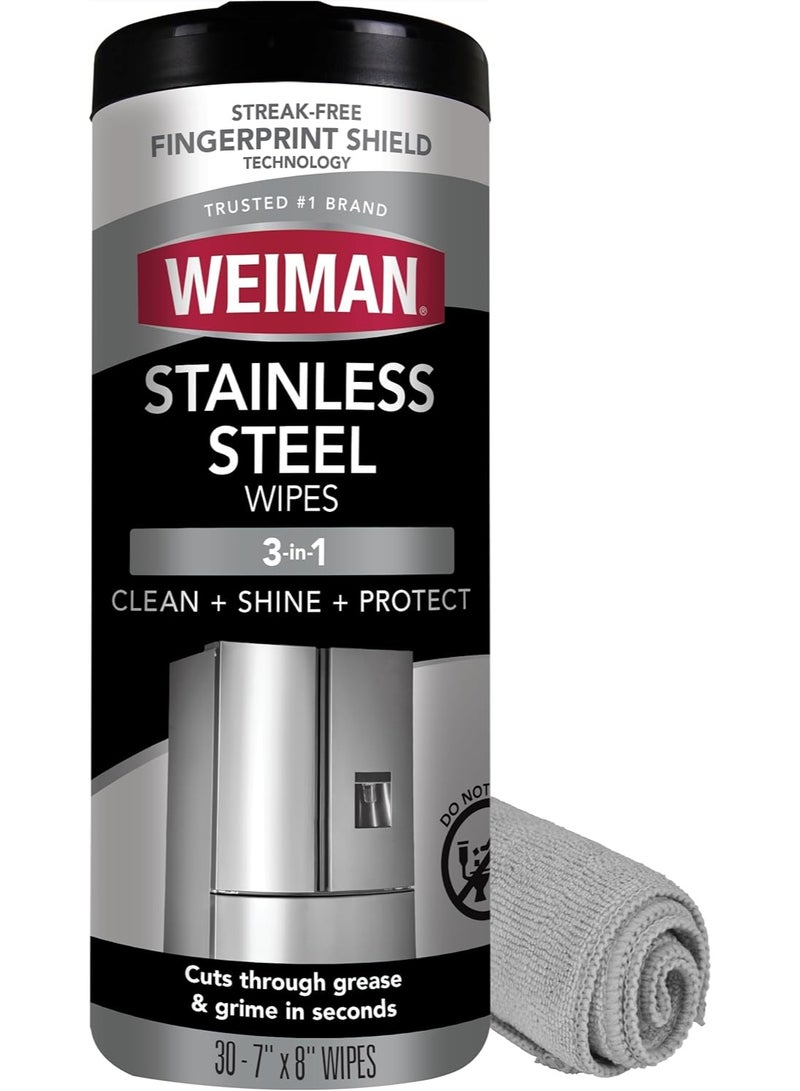 Weiman Stainless Steel Wipes (Large Microfiber Cloth) Removes Fingerprints Residue Water Marks and Grease from Appliances - Works Great on Refrigerators Dishwashers Ovens Grills - Packaging May Vary - Image 1
