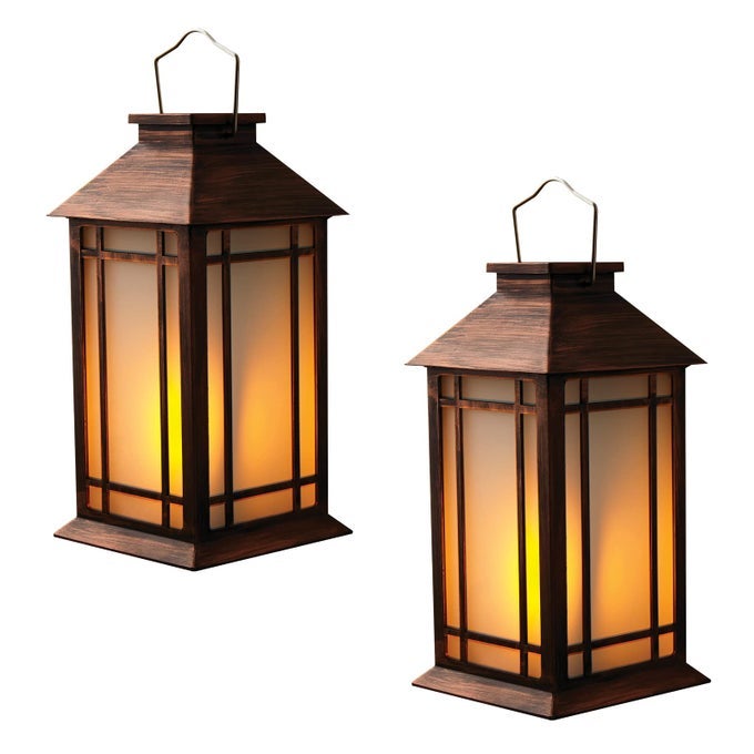 2PACK 13 VINTAGE CANDLE LANTERN WITH LED FLAMELESS CANDLE 6HR TIMER IP65 WATERPROOF BATTERY POWERED OUTDOOR PATIO HANGING LANTERNS DECORATIVE TABLETOP LANTERNS