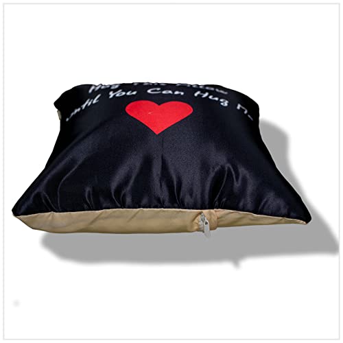 Vendola Gift for Girlfriend Boyfriend Hug Me for Your Long Distance Relationship Printed Cushion Cover - Gift for Boyfriend Girlfriend (16X16 Inches with Fillers, Black) - Image 2
