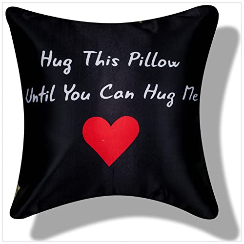 Vendola Gift for Girlfriend Boyfriend Hug Me for Your Long Distance Relationship Printed Cushion Cover - Gift for Boyfriend Girlfriend (16X16 Inches with Fillers, Black) - Image 1
