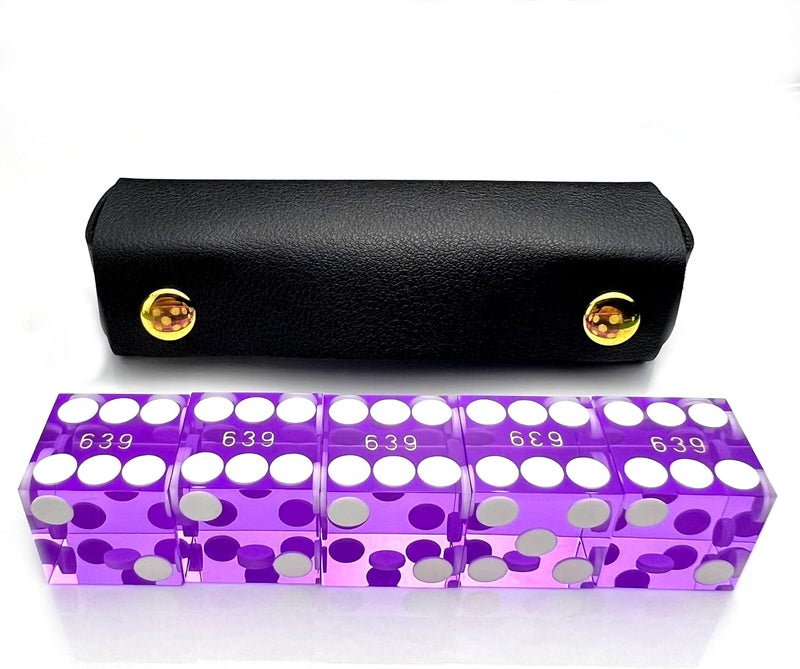 Luck Lab Grade AAA 19mm Casino Dice with Razor Edges and Matching Serial Numbers Set of 5 and Leather Dice Case (Purple) - Image 4