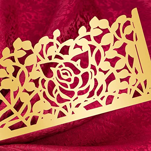 NPKRRSK 100pcs Disposable Rose Flower Paper Napkin Rings Laser Cut Foil Paper Napkin Holder, Leaf Vine Serviette Rings for Table Decoration,Christmas,Wedding,Party (Gold) - Image 3