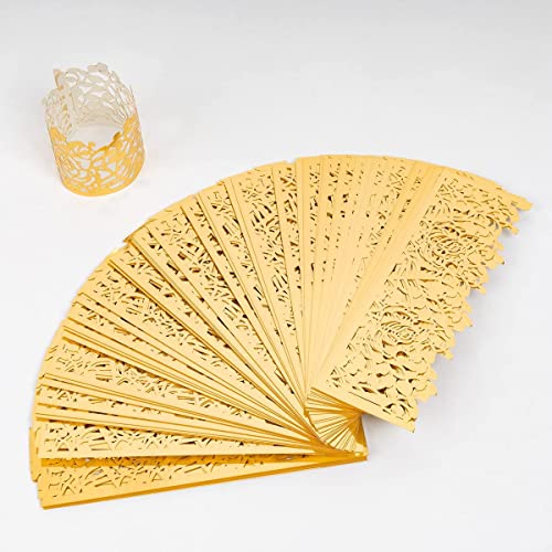 NPKRRSK 100pcs Disposable Rose Flower Paper Napkin Rings Laser Cut Foil Paper Napkin Holder, Leaf Vine Serviette Rings for Table Decoration,Christmas,Wedding,Party (Gold) - Image 4