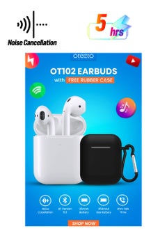 OTEETO OT-102 TWS Semi In-Ear Earphones Wireless Earbuds And Equipped With Anti-Fingerprint Silicon Case With Power Box Standard Version White