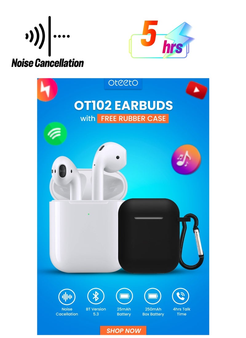 Oteeto - OTEETO OT-102 TWS Semi In-Ear Earphones Wireless Earbuds And Equipped With Anti-Fingerprint Silicon Case With Power Box Standard Version White - Image 1