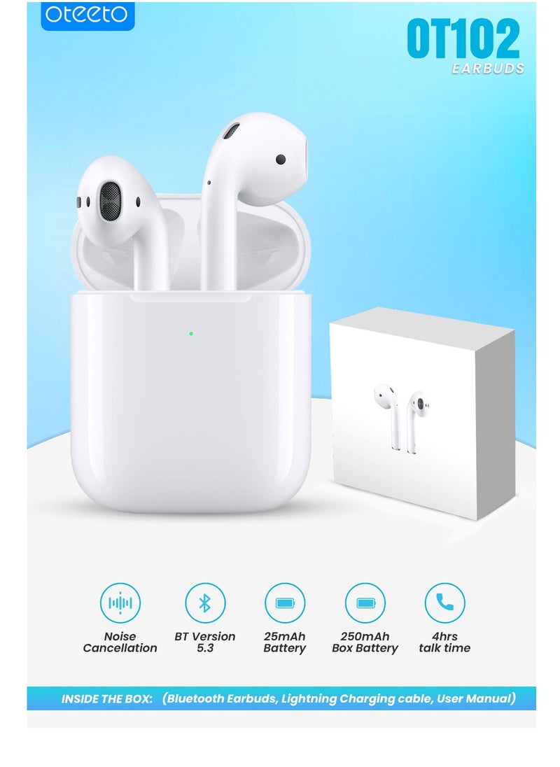 Oteeto - OTEETO OT-102 TWS Semi In-Ear Earphones Wireless Earbuds And Equipped With Anti-Fingerprint Silicon Case With Power Box Standard Version White - Image 1