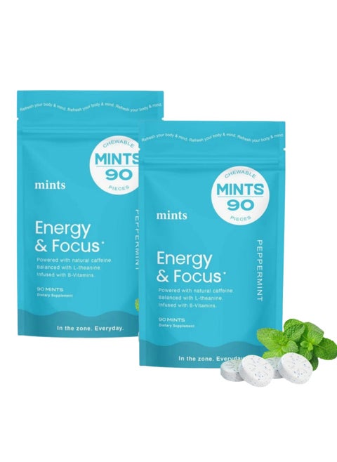 2 Pack NeuroGum Energy Caffeine Mint Candies (90 Count) - Sugar Free, L-Theanine + Natural Caffeine + Vitamins B12 & B6 - Boost Energy & Focus for Men & Women - Keto Vegan, Mint Flavor