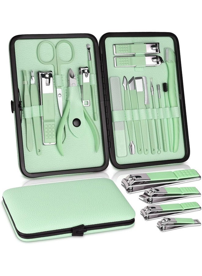 Etta Premium Manicure Set, 18Pcs Nail Clippers Pedicure Kit With Pu Leather Case Nail Care Kit Professional Tools Gift For Women Wife Girlfriend Parents (Green And Black) - Image 1