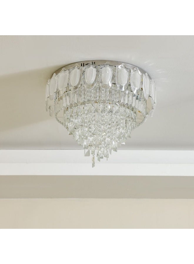 Danube Home Talim Crystal Flushmount For Bedroom| Ceiling Light With Inbuilt LED(Included)|Indoor Lighting Fixture| LED Ceiling Lamp|L60xW60xH28cm|Round Stainless Steel Frame, Clear (1 Year Warranty) - Image 1