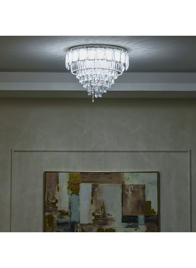 Danube Home Talim Crystal Flushmount For Bedroom| Ceiling Light With Inbuilt LED(Included)|Indoor Lighting Fixture| LED Ceiling Lamp|L60xW60xH28cm|Round Stainless Steel Frame, Clear (1 Year Warranty) - Image 5